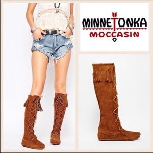 Minnetonka Lace-Up Suede Moccasin Boots